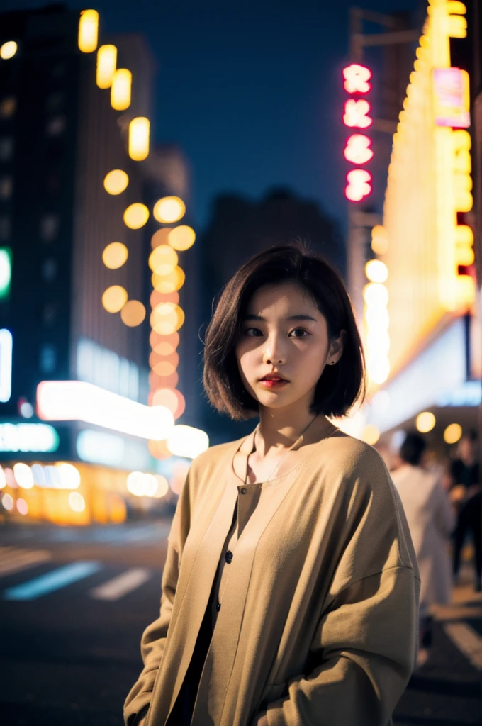 (Cinematic Aesthetic:1.4) Photo of a beautiful korean fashion model bokeh city night