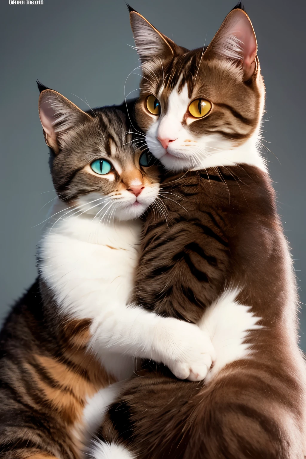High resolution, accurate, 最high quality, high quality, Two cats chest, Embrace each other