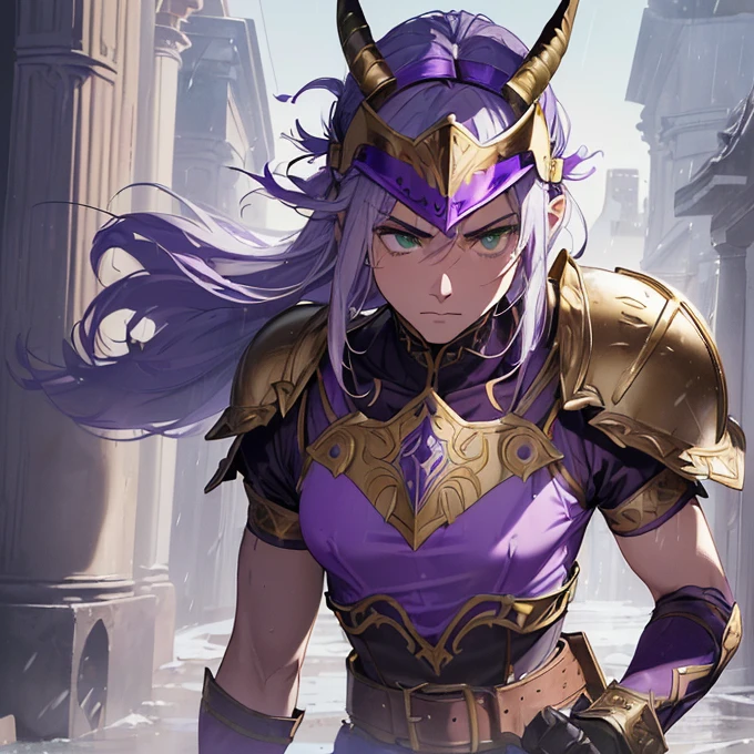 High Resolution, Simple background, Masterpiece, Best Quality, Detail, HD, High Quality,
{{(male adult faun praetorian guard: (elder male features, fair skin, green eyes, sharp nose, sharp pointy short beard, black eyebrows, two goat firm horns), (violet roman praetorian helmet, roman violet armor steel cuirass, bulky roman violet shoulder plates, violet roman armmored arms plates, violet elbow plates, violet belt, violet armor hips, violet knee armor plates, (yellow spear and silver roman gladius sword)), (marching quietly around, imponent walking, firmly marching), (rainy morning, roman white streets, roman houses, roman white pillars))}}