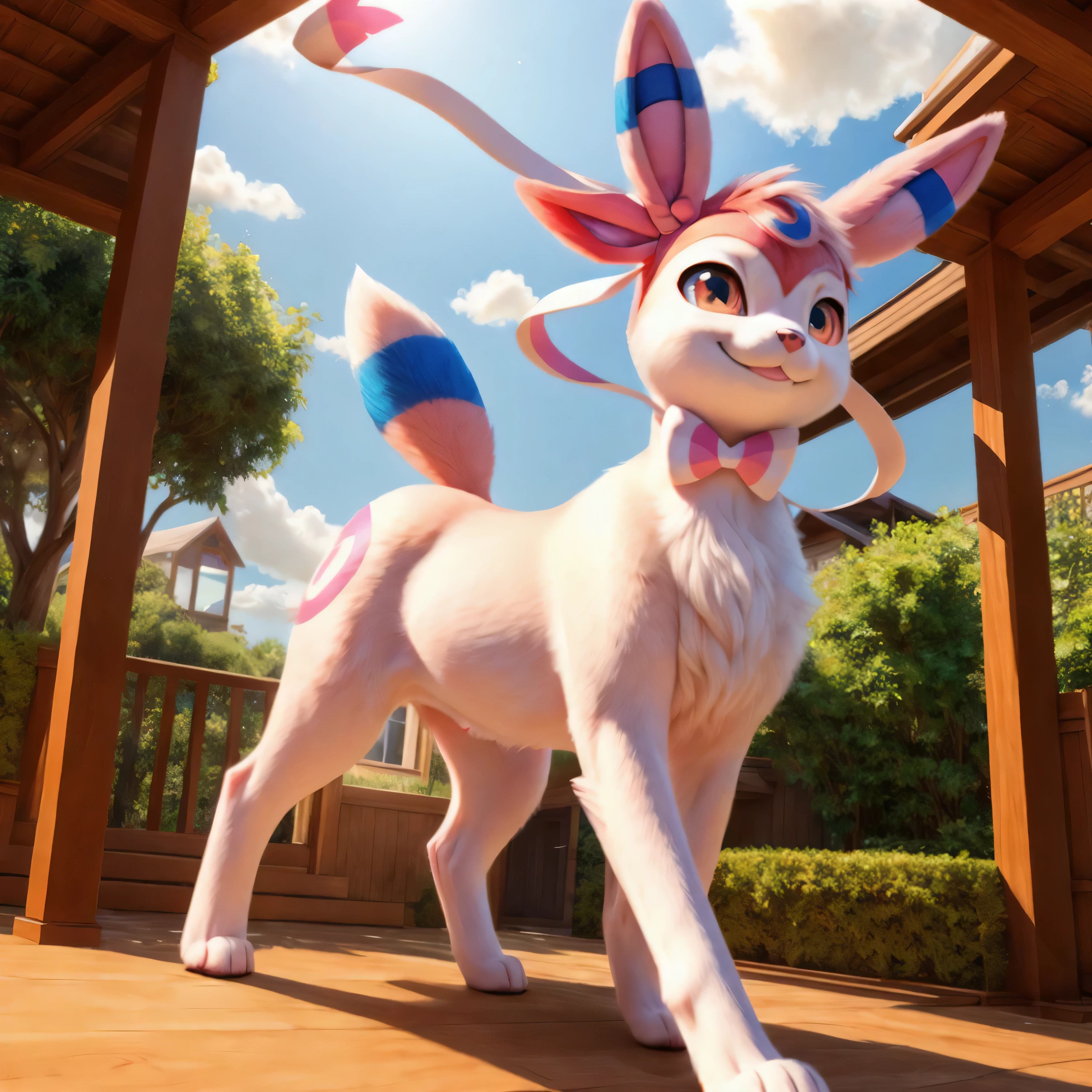 masterpiece:1.2, best quality, (ultra detailed), (highly detailed:1.2), (quadruped feral:1.4), (1girl, solo), pov, (umbreon), {sylveon}, pink markings, smug smile, in house, house background, jumping, spread legs,