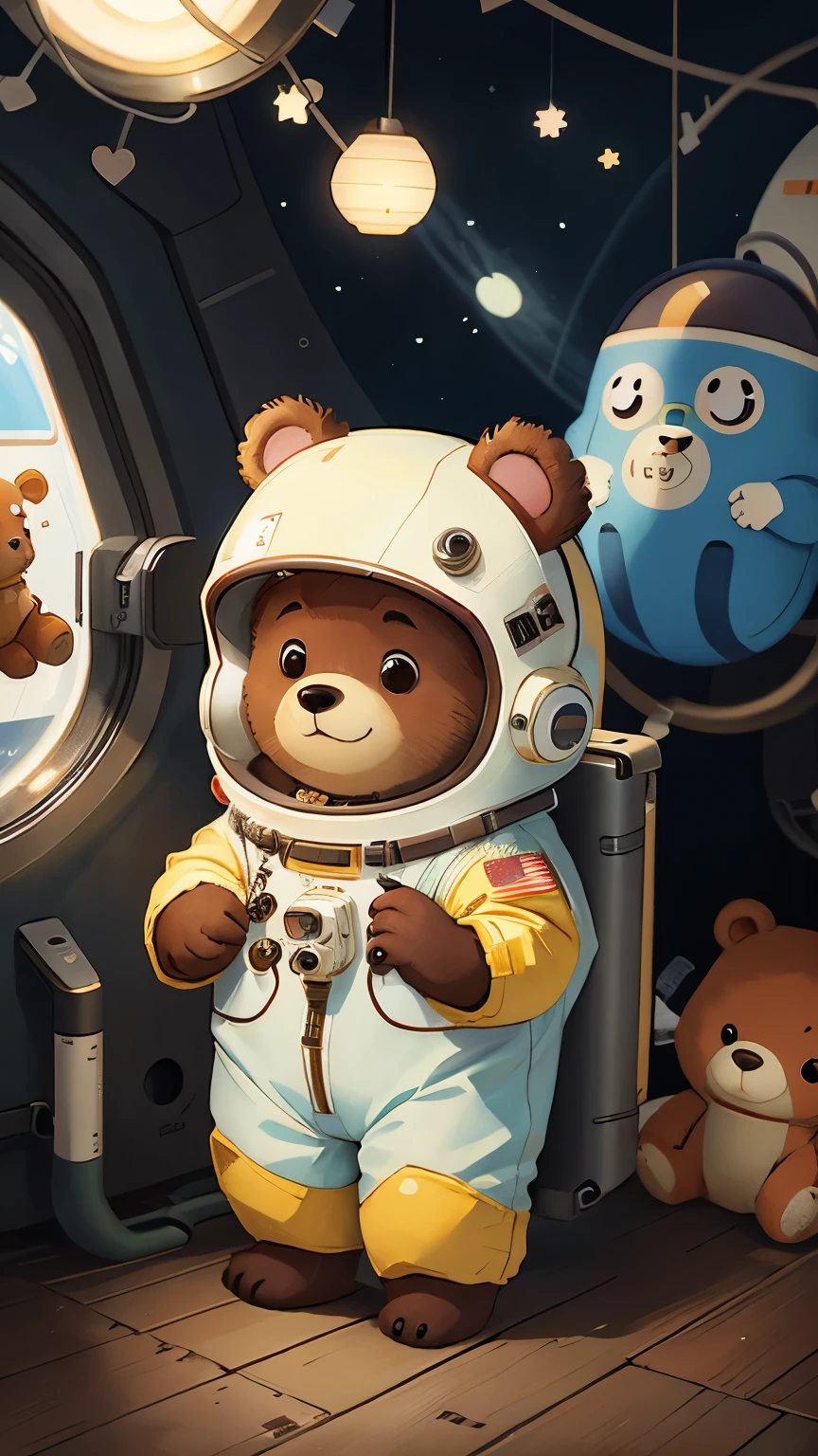 Cute bear wearing an astronaut suit, cute and bright