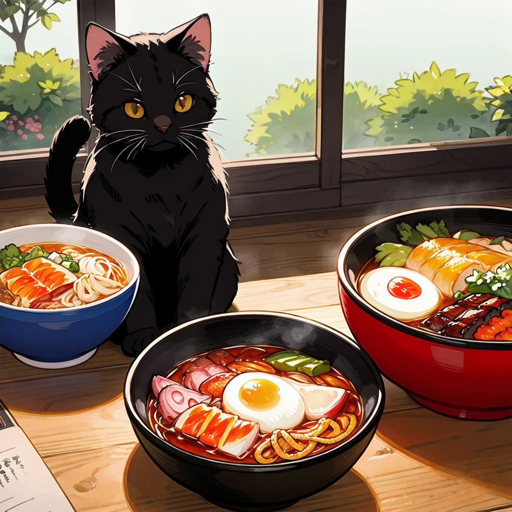 Unreal Engine, Detailed Background, Detailed Foreground, Depth of written boundary, Cat Ramen