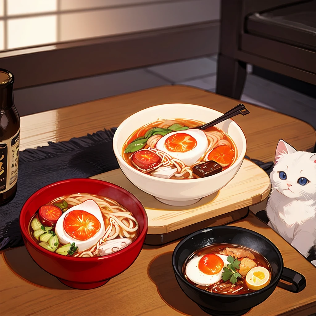 Unreal Engine, Detailed Background, Detailed Foreground, Depth of written boundary, Cat Ramen