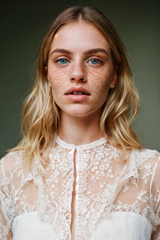 Beautiful blonde young woman with freckles,full lips,lace clothes,fine textures,high quality textures of materials, volumetric textures, natural textures, (natural colors, correct white balance, color correction, dehaze,clarity),RAW,vivid colours,intricate,photo shadows,photographic