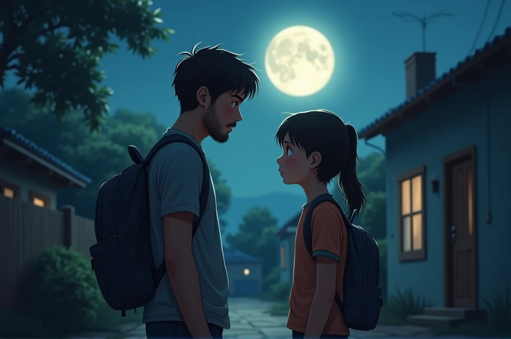 On a moonlit night、An elementary school daughter confesses to her father that she got a zero on a test.