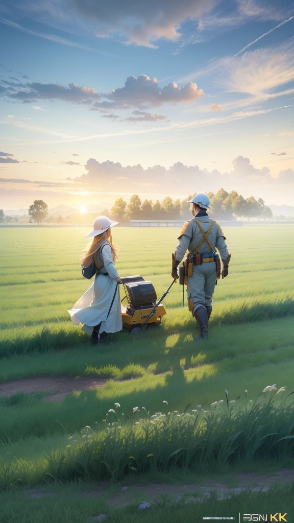 light, the setting sun behind the construction of solar panels over a field of green grass 4K, (extremely detailed CG unity 8k wallpaper), (best quality), (best illustration), (best shadow)