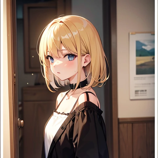 masterpiece、highest quality,Very detailed, Absurd beauty、(1 beautiful girl、Medium Hair、Braided hair、blonde、Ample breasts)、Keep your head small、T-shirt only、Long T-shirt、Bedroom