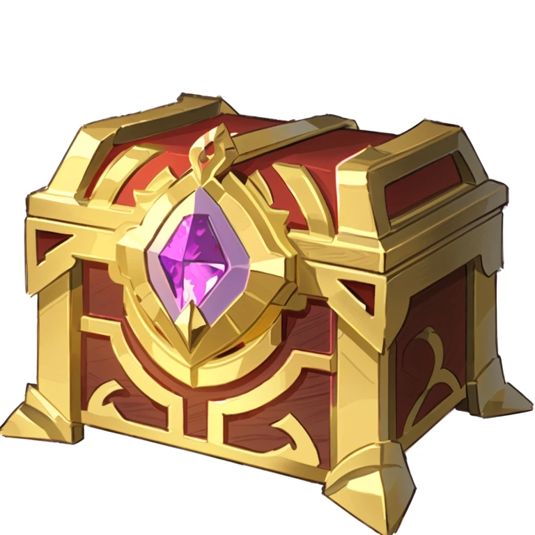 a gold and red Chest with a purple stone inside, Chestplate, Chest, large Chest, Heart Stone original art style, Loot Boxes, plate armored Chest, small Chest, Object Art, Capability Image, big Chest, Treasure Artifact, treasure Chests, Heart Stone, front of the treasure box, Game Icon Assets, 8k detail, 8k detail