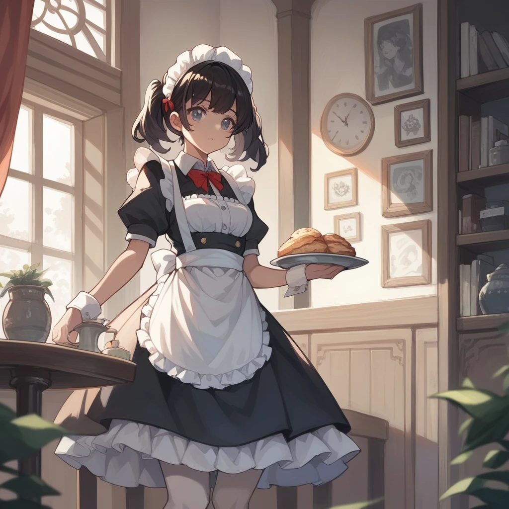 score_9, score_8_superior, score_7_superior (score_9:0.9),score_8_superior,score_7_superior,Anime Style,evaluation_Safety,(PDXL),Maid's Headdress,lira,Maid clothes,One girl,alone,View your viewers,Triangular ears,Medium chest,Black Hair,robot,