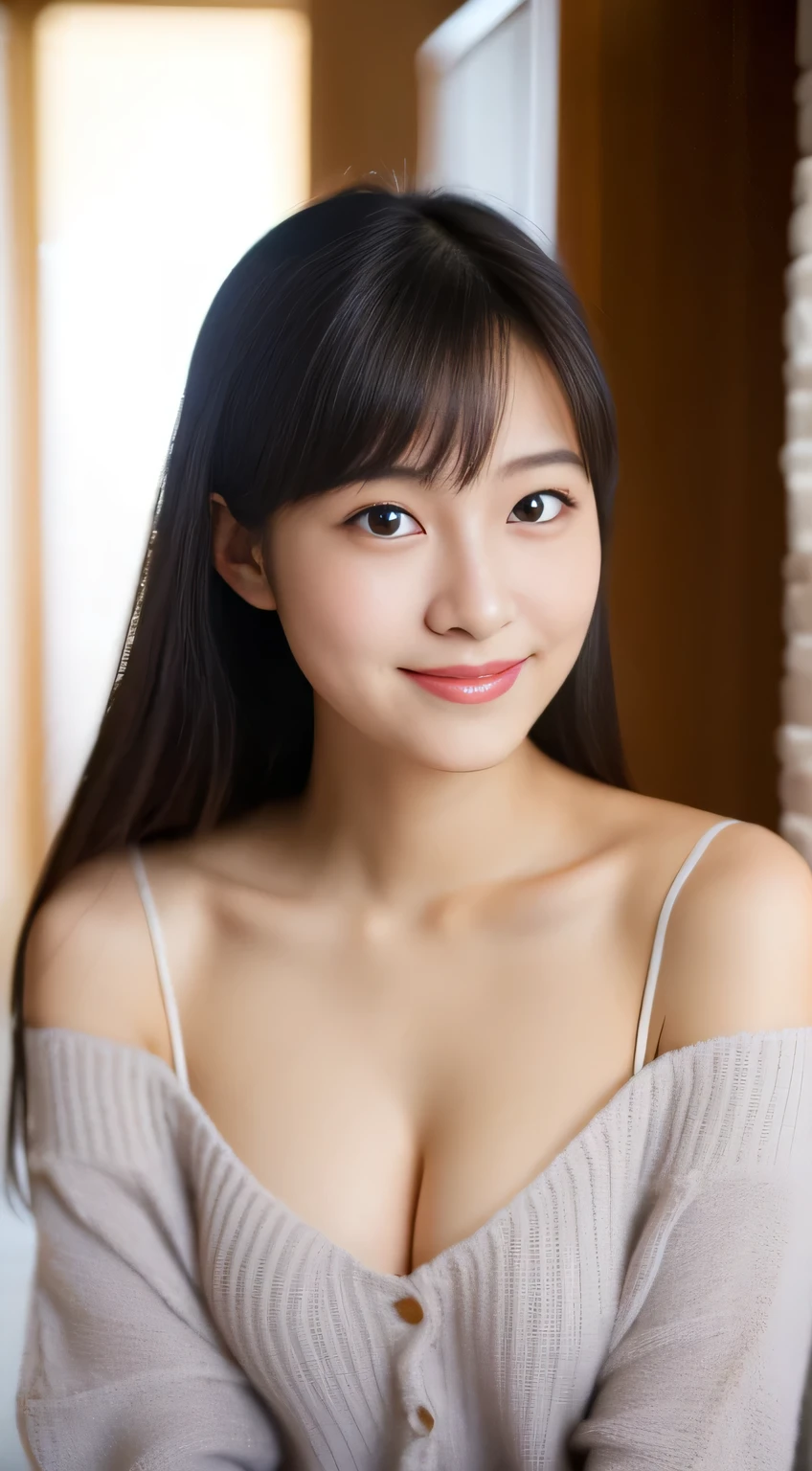 masterpiece,best quality,(Japanese girl),((Beautiful girl)),cleavage,(off shoulder:1.2),(perfect body beauty:1.2),(shy smile),from above