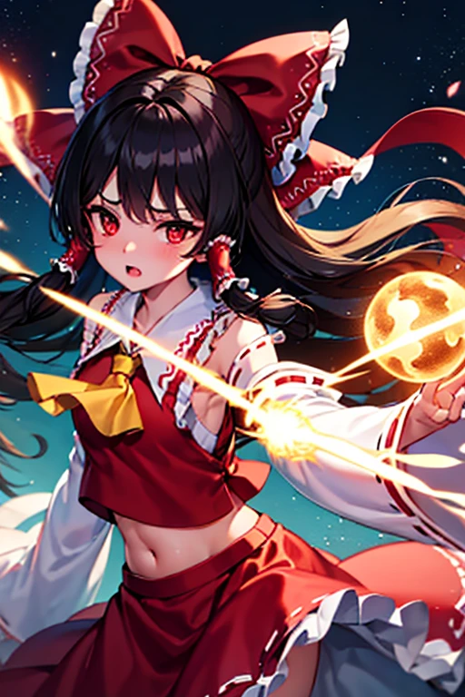Reimu unleashes a powerful magic attack on the dark road of the night