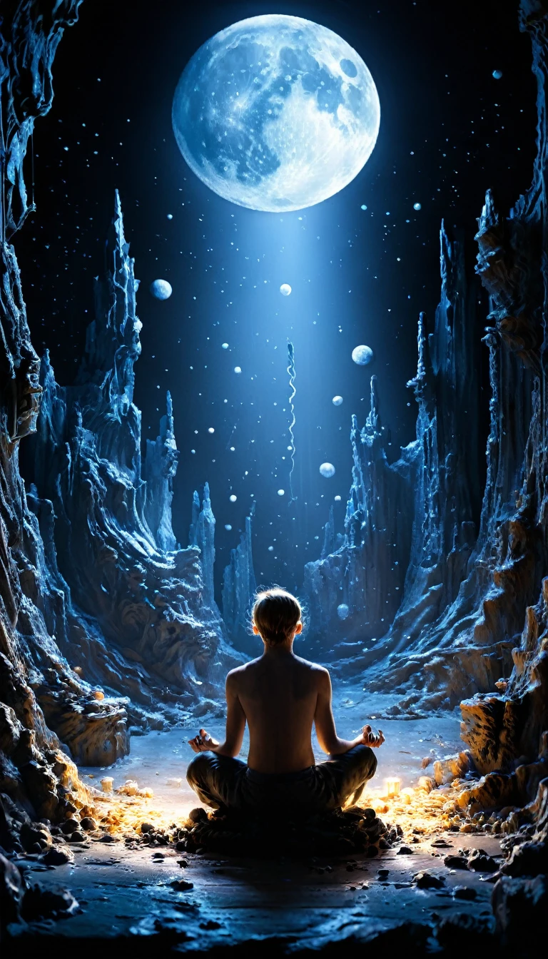 Moonlight confession, J'ai demandé à la lune si tu voulais encore de moi. Elle m'a dit j'ai pas l'habitude de m'occuper des cas comme ça. Cinématique, Éclairage dramatique, Extrêmement clair, masterpiece surréaliste à couper le souffle,(Masterpiece, la plus haute qualité, art officiel, sublime et esthétique:1.5), clivage