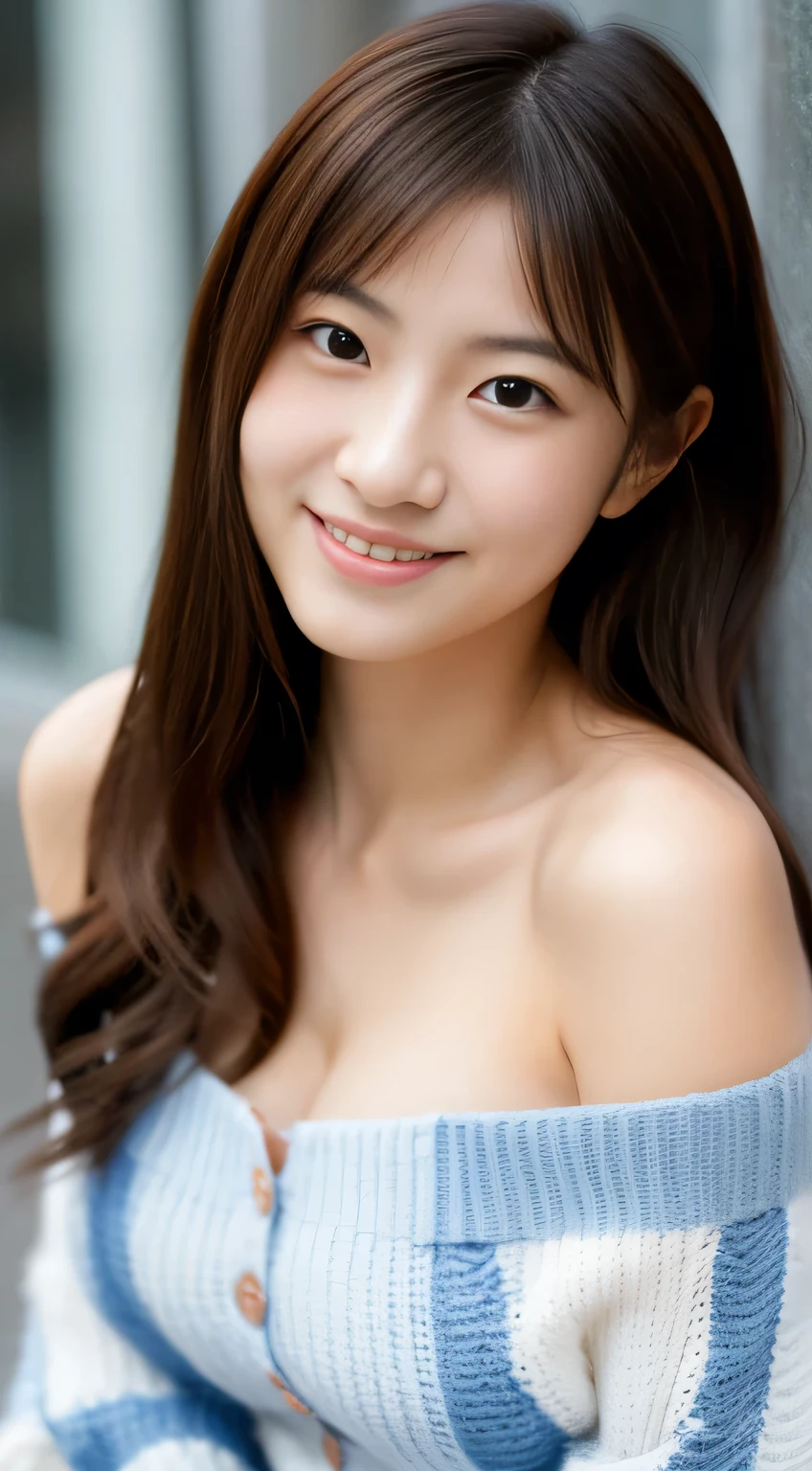 masterpiece,best quality,(Japanese girl),((Beautiful girl)),cleavage,(off shoulder:1.2),(perfect body beauty:1.2),(shy smile),from above