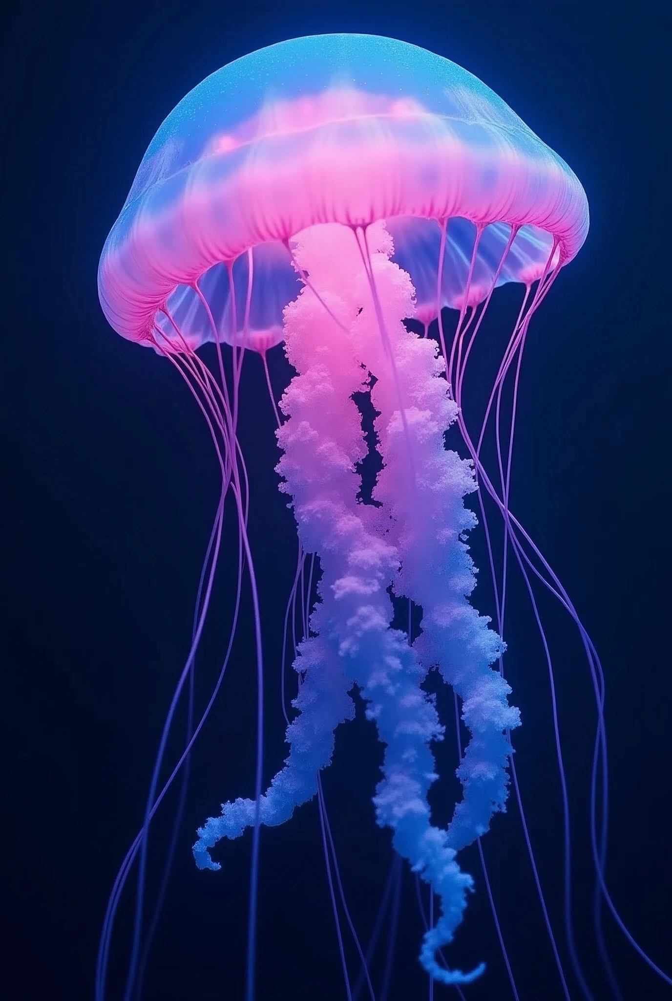 Jellyfish glowing, blue, pink, purple, 8k, stunning intricate details, by artgerm
