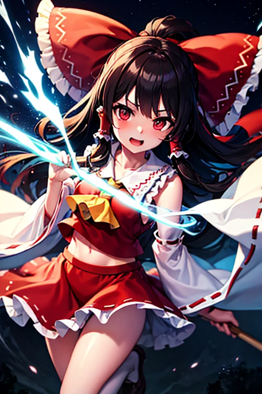 Reimu unleashed a powerful magical attack on the dark road of the night.