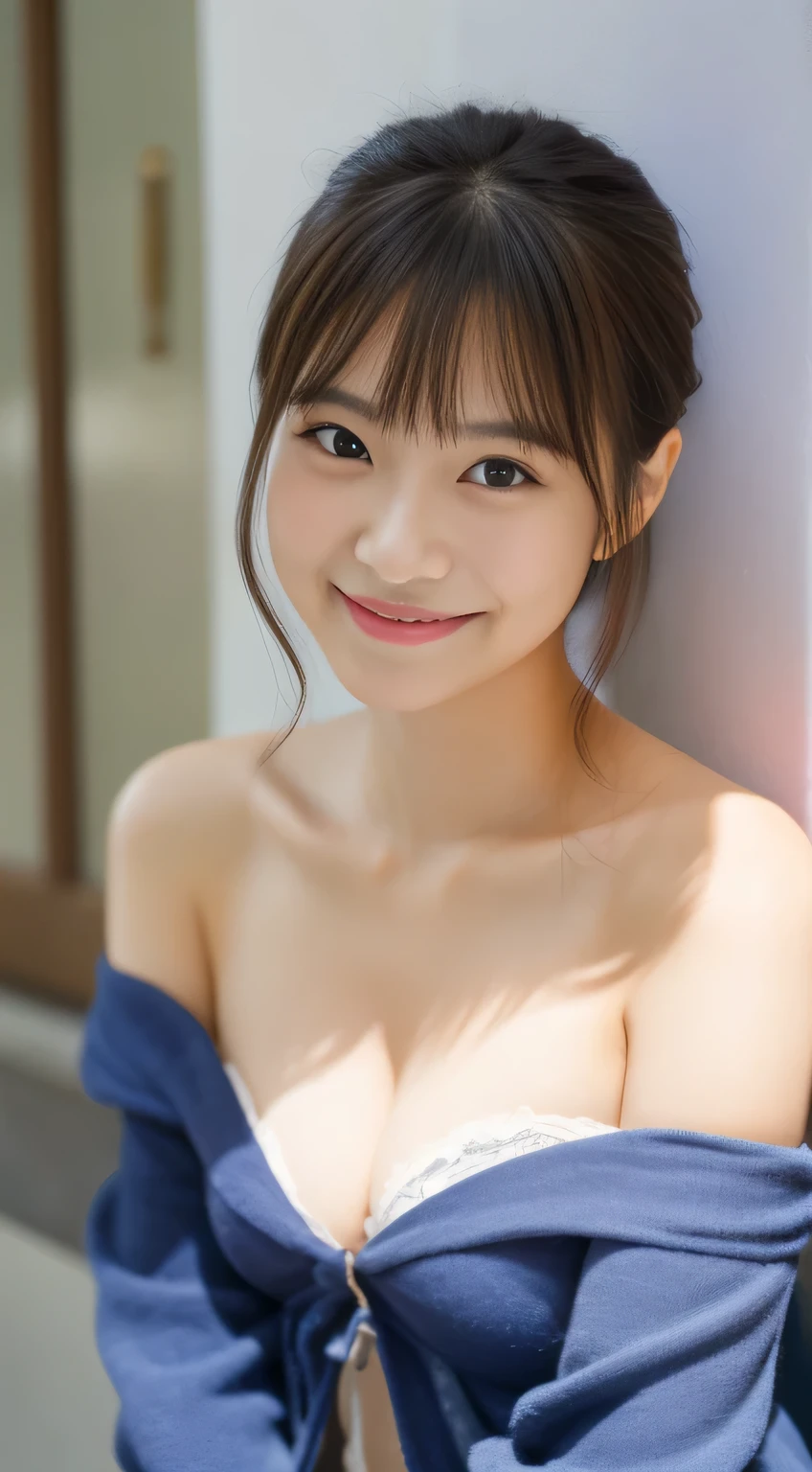 masterpiece,best quality,(Japanese girl),((Beautiful girl)),cleavage,(off shoulder:1.2),(perfect body beauty:1.2),(shy smile),from above