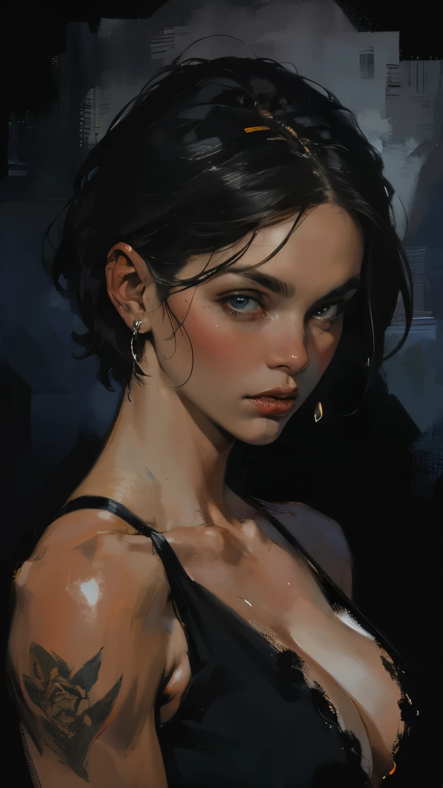 "official art", "Realistic Digital Painting with Concept Art Elements"," digital painting," "concept art," "realistic," , "detailed environment: , "high detail", "detailed face", "highest quality", (masterpiece), "high-res", "ominous aura,", "8k resolution", "oil painting", "graded colors", "darker tone" , "little saturation" ,"professionally colored" , "dark feeling", "concept art" , "detailed features" , "detailed eyes", "athletic build" , "modern clothing", "scruffy short hair" , "stubble on chin" , "tattooed bicep" , "dark circles under eyes" , "Scary-looking" , "intimidating body"