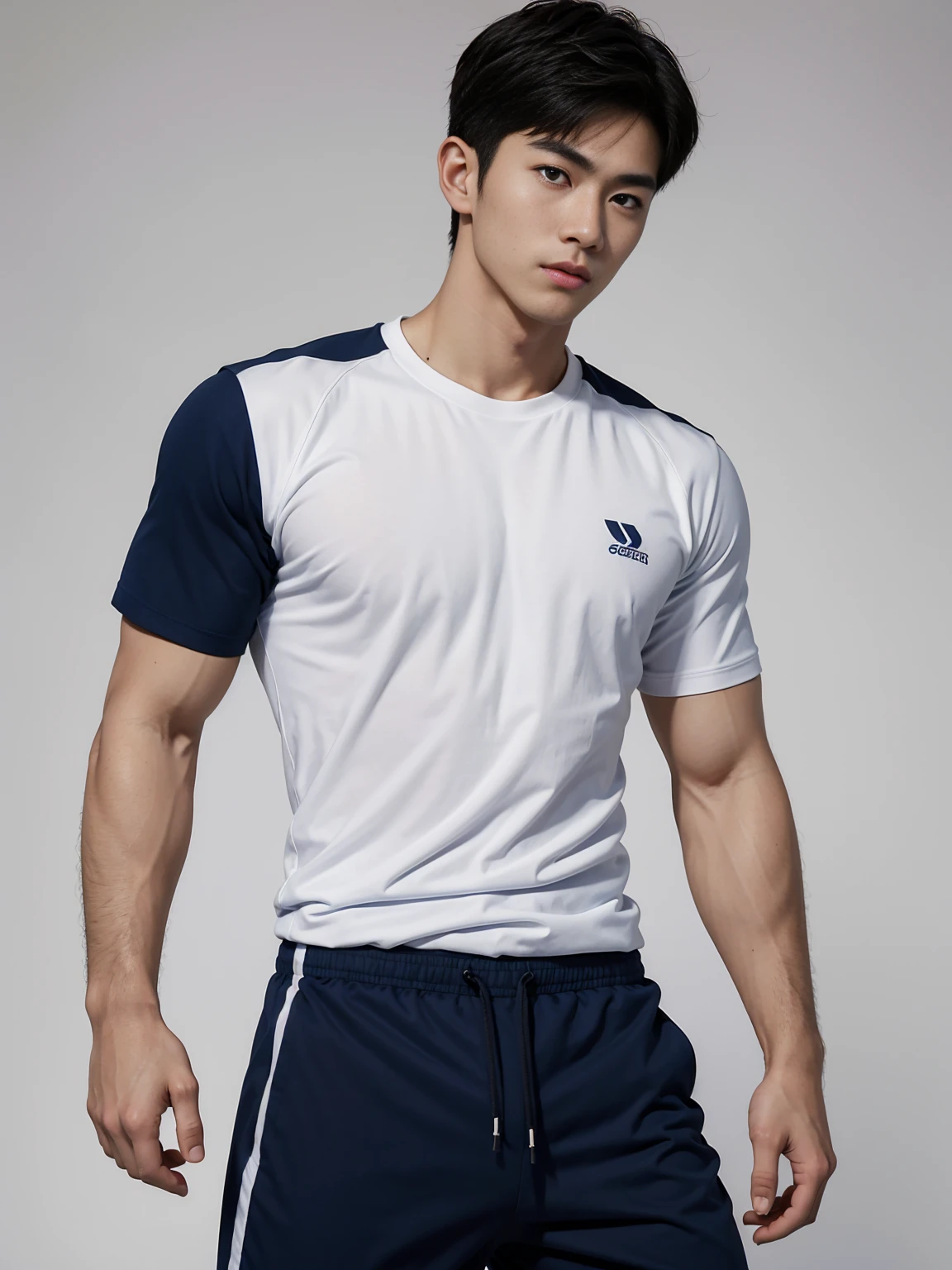 2Handsome naked Japanese guy ,Sexy pose, A 20 year-old man wearing a Naked chest shirt and Excellent shorts stands against a white background, navy blue, navy blue, Sports T-shirts, blue, Excellent Sportswear, Gorgeous sexy clothes, Sportswear, Short sleeve, Jinjinshen blue clothes, 2个Handsome年轻人, Tennis Clothes, 穿着Sportswear, dark blue decorative clothing,male,Naked chest, Handsome,High target,Muscles look good,Hairy body,Sexy expressions, Wheat skin color,black eyes(Fine eye 1:3),Full body portrait, Excellent, Perfect shape, ,Detailed you, , Mostly juicy ass, Sexy pose,Standing