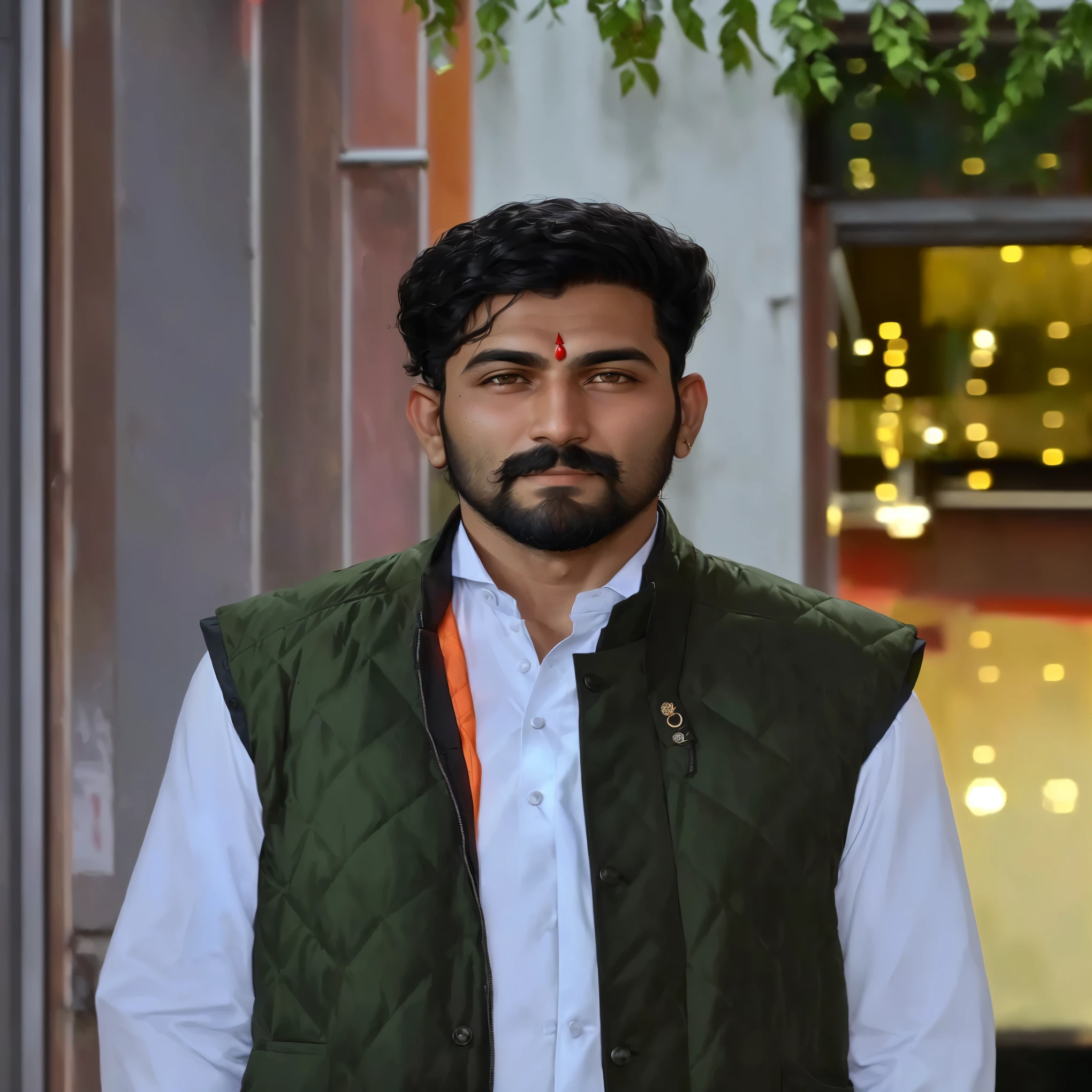 arafed man with a beard and a vest standing in front of a building, inspired by Kailash Chandra Meher, vastayan, journalist photo, taken with sony a7r camera, at night time, johnatan wayshak, taken in the early 2020s, handsome man, very clear picture, by Rajesh Soni