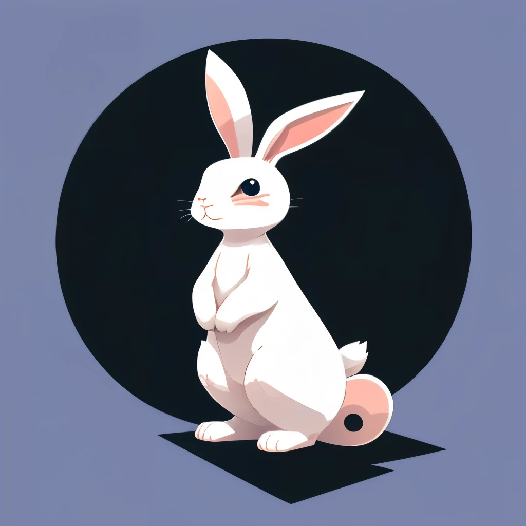 Cartoon animal design, flat style cute rabbit full body photo, simple but not lost sense of design, fresh flat style, cyberpunk elements are applied freely, the front view presents a charming cute posture, and the feet hang down in a cute posture