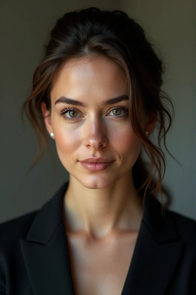 raw photo, 8k uhd, masterpiece photo of a 39 years old German librarian that is a perfect mix of contrasting qualities. bold yet elegant, intriguing yet classic, reserved and alluring, strong but also sensual, determined and warm.