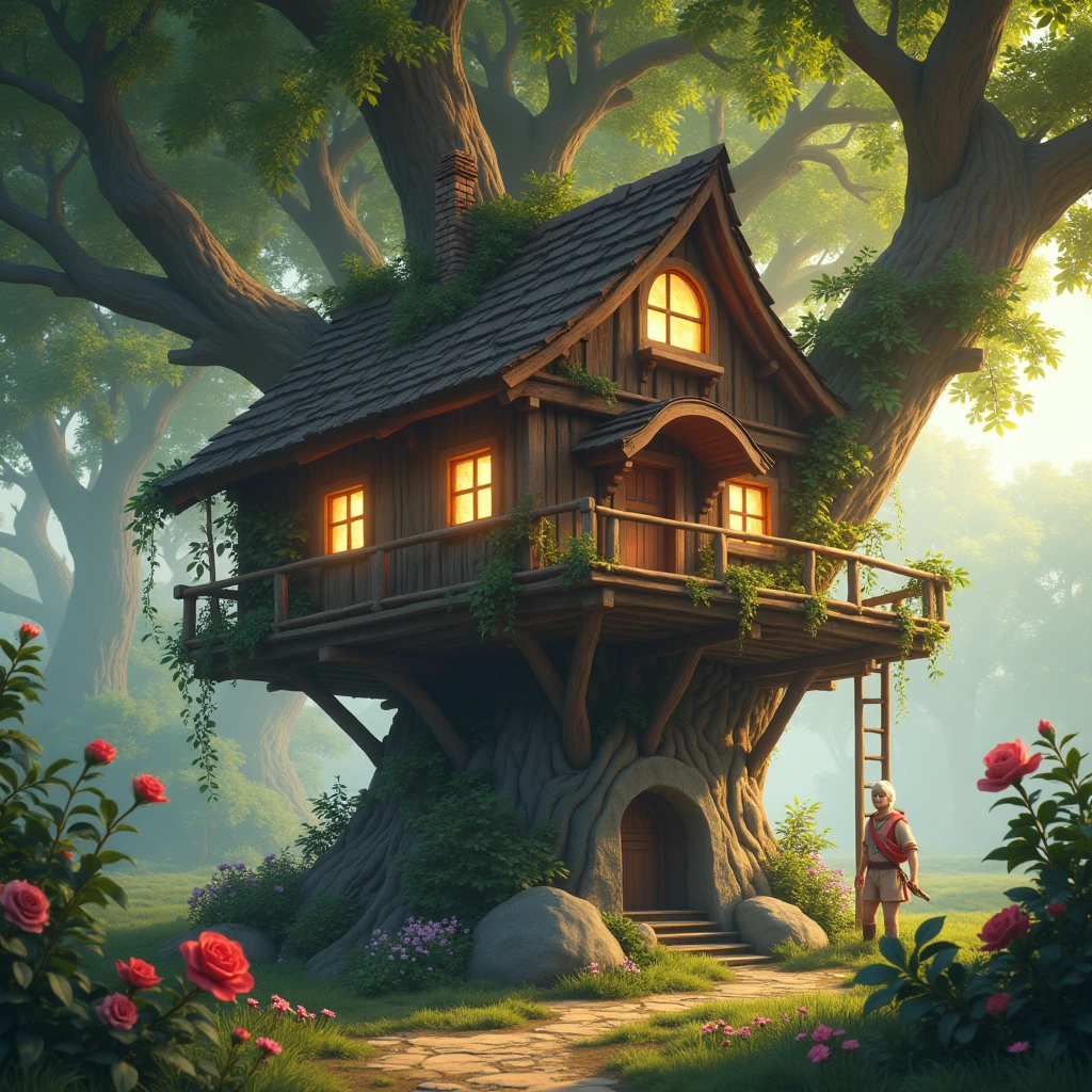 (((Masterpiece))), best quality, ultra-detailed CG unity 8k wallpaper, treehouse fille blonde 20 ans