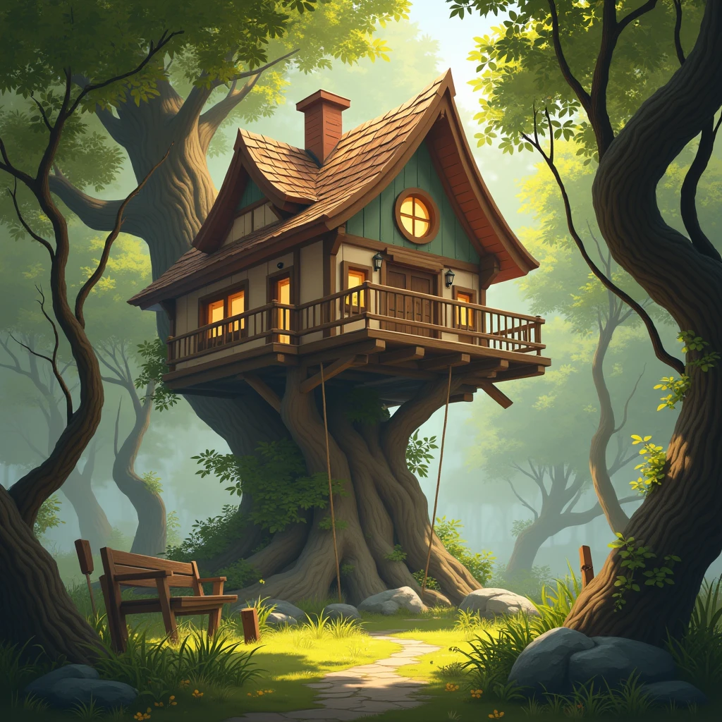 (((Masterpiece))), best quality, ultra-detailed CG unity 8k wallpaper, treehouse fille blonde 20 ans