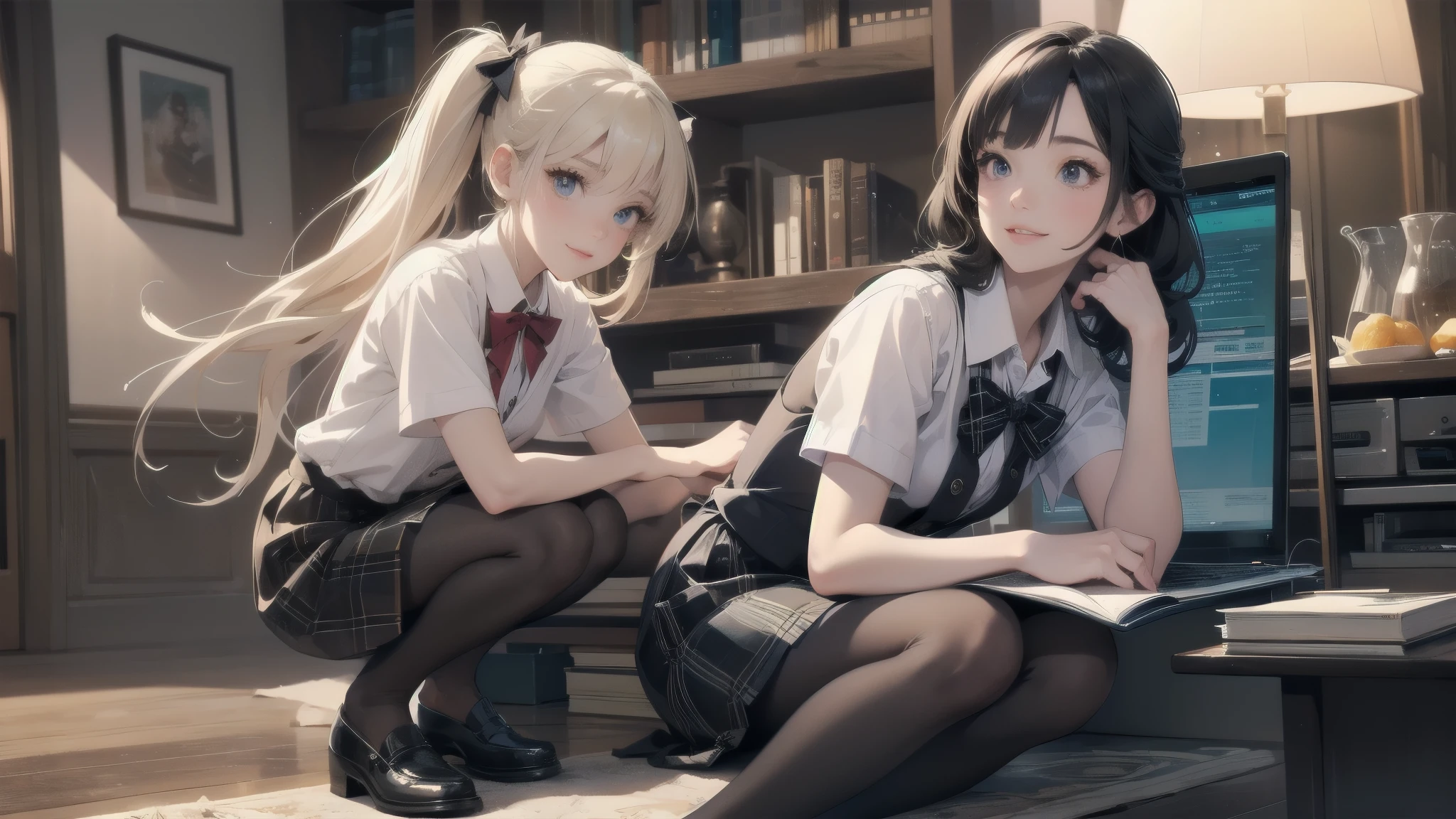 absurdres, absolutely resolution, incredibly absurdres, highres, ultra detailed, official art, unity 8k wallpaper,
BREAK
1 girl, soro, twintails, bow, cardigan vest, short sleeve shirt, plaid skirt, over black legwear, loafers, smile, Sexual girl, Dressy styles that are glamorous and pretty, with an emphasis on cuteness, bright shades and pop designs