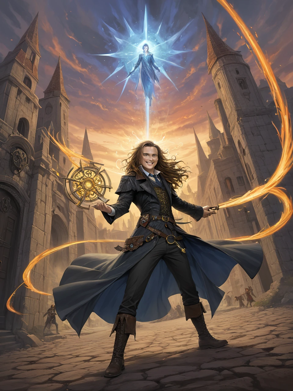 masterpiece, best quality, high quality, 1 Boy, Digital painting, gatekeepeR of pRompts, gatekeepeR, key, Portal, fantasy, art, Digital art, magical, mystery, ethereal, unique style, High quality, intricate details, bright colors, ((via J.R.R. tolkien, salvador dali, author：Brian Flood)), Ridiculous, dynamic poses, alert posture, gate, fantasy ARt, magic, protector, Surrealism, symbolic, (evil Grin, Grin), Yellow eyes