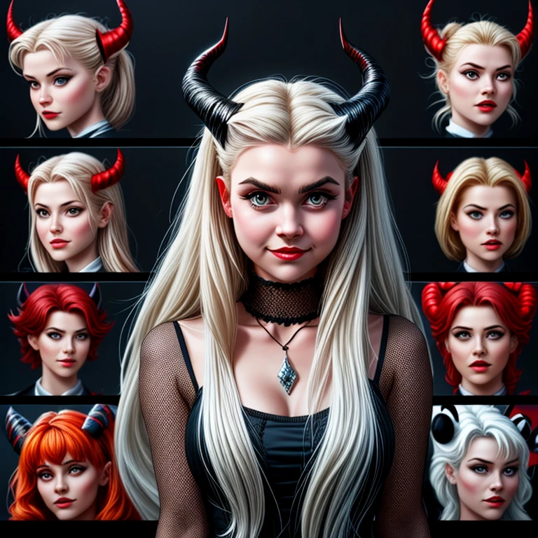 Two cute girls, devil and angel, 9 grids, 9 expressions, cute, angel and devil figures, horns, angel ring, tails, various expressions, 8K