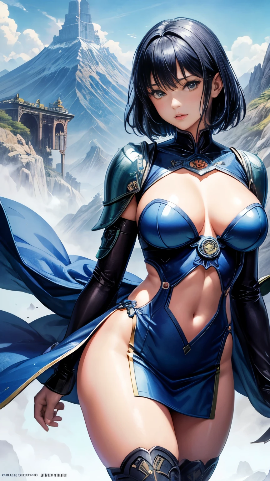 Ilon Wikland, Masamune Shirow, Elsa Beskow, Takeo Takei, Sascha Schneider, Surrealism Mysterious Weird Fantastic Fantasy Sci-Fi, Japanese Anime Beautiful Star on the Mountaintop The Adventures of a Miniskirt Beautiful Girl, perfect voluminous body, detailed masterpiece