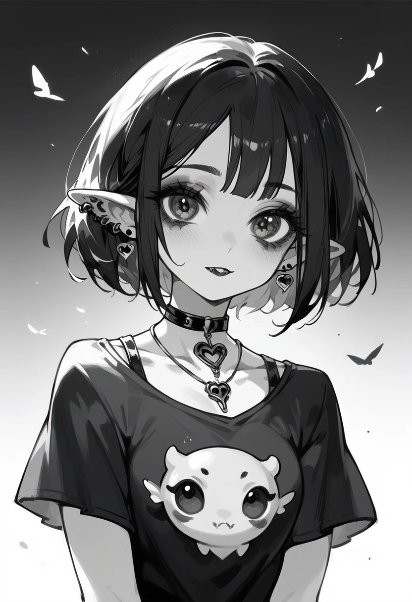 mermiad,girl,goth,cute,black and white
