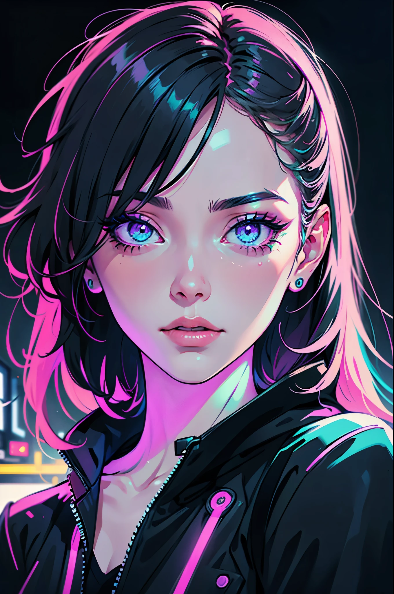 fashion portrait color photograph, woman, neon lights