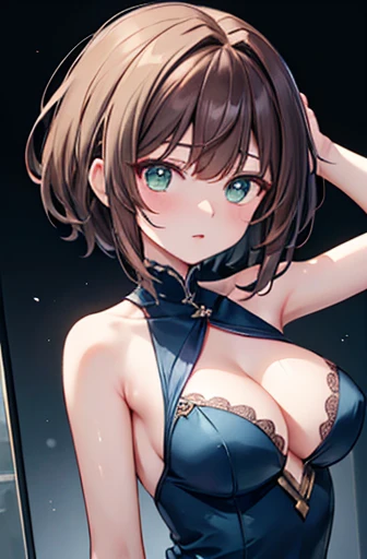 Zuo々Bo Xiangzi, Valvrave, Barrette, Blue rose, dress, レースdress, Brown Hair, Green Eyes, short hair,Large Breasts