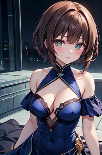Zuo々Bo Xiangzi, Valvrave, Barrette, Blue rose, dress, レースdress, Brown Hair, Green Eyes, short hair,Large Breasts
