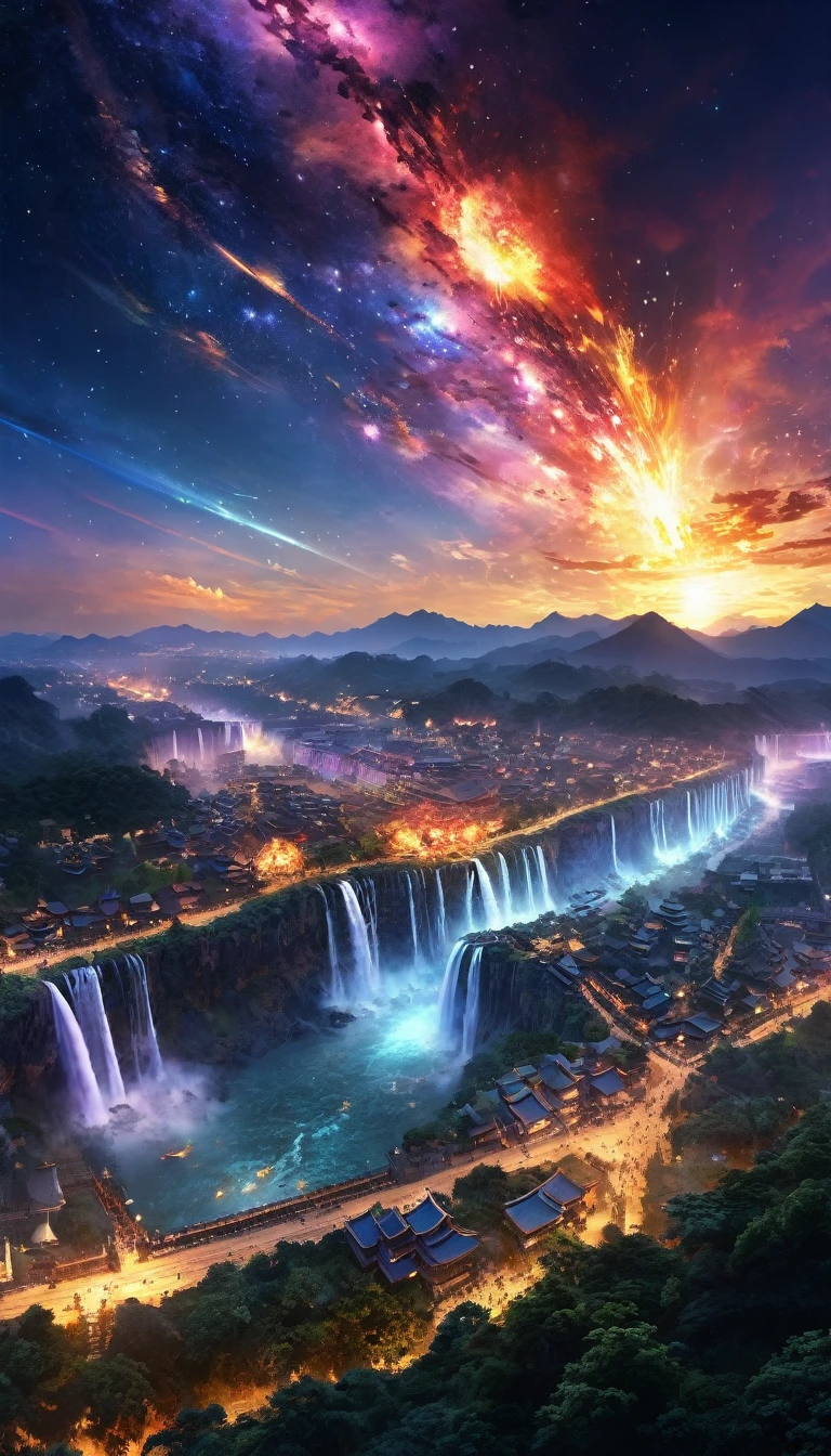 The color of the galaxy The starry sky of the galaxy々Clear nebula starry sky_sky sunset colorful sunrise panorama sunshine, Moon, Optics, Fantastic,It was dark,Raid,Safety,Panoramic View,Photo taken from a video game of a large populated city, an ancient city on fire, 侵略軍のbackground, Beautiful renderings of the Three Kingdoms period, War scenes, background: Battle Scenes, 侵略軍のbackground, Results of the Great War, 英雄的なBattle Scenes, 壮大なBattle Scenes, Win the Ultra_High-definition Ultra_Photorealistic and optimal ultra_High Quality OpenGL Shaders Ultra_High-precision reflective_High Resolution Perfect Volume Lightening Improved Octane_Rendered in UHD "Niagara Falls" Hearth Glass Mirror Monster Fire Blast Flame Saturation Luminescence Backlight Shadow Chef D' Tattoo Blues_Weber Sex Naked NSFW Wide Variety Multi Etc.. --s 1000 --c 20 --q 20 --chaos 100