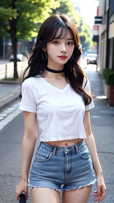 ((Pintuck shorts))beautiful, calm and bright look、Refreshing look、完璧なbeautifulcute顔、Very bright、Long bangs between the eyes、Long black hair straight hair、とてもcute、beautifully、Young little woman、非常に完璧なbeautifulcute顔、、Real17歳女性、cute,((Small breasts:1.4))、(()) And a very slim figure,Very thin leganicules、Earrings、Pink Lip、choker、Real、Highest quality、Detailed face、Detailed Background、Depth of written boundary、alone、night,Highest quality、High resolution、超High resolution(Real:1.4)Detailed eyes、Gradation、Perfect anatomical figure、Woman with perfect body、Highly detailed skin、非常にDetailed face、細部までbeautiful目、Background blur、whole body viewing angle、