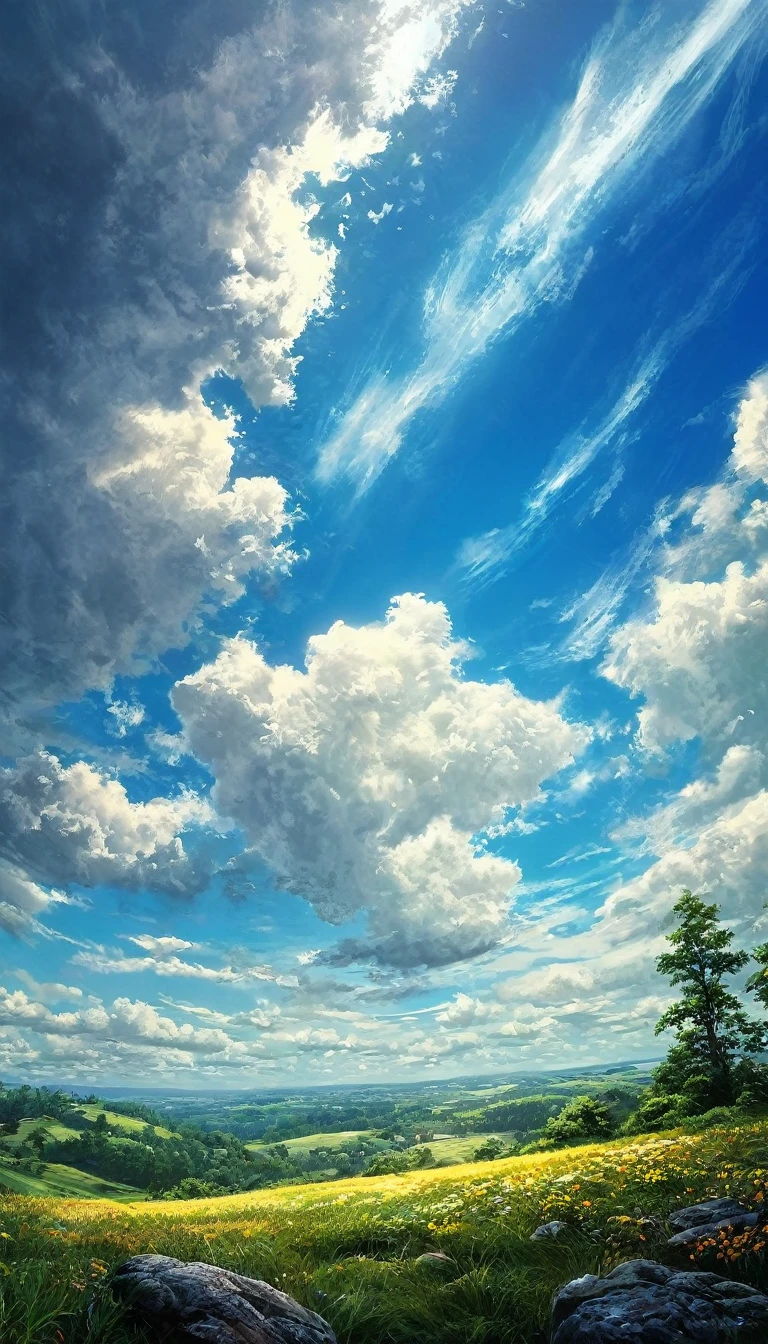 Summer sky,Realistic,Very realistic,Extreme Detail,Breathtakingly realistic,High contrast realism,High Saturation Realism,Vibrant colors,Dramatic lighting,Fascinating landscape,Persuasive storytelling,Atmospheric scenery,Fascinating footage,Intricate details,Strong emotions,Heavenly Beauty,A dreamlike world