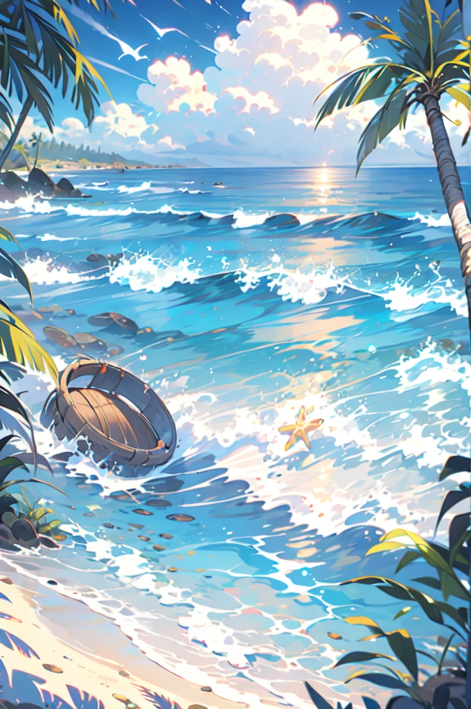hawaii resort, Palm trees, tide, sandy beach, traditional wooden building