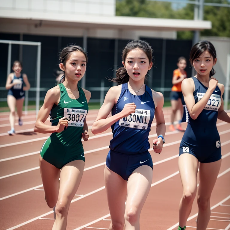 SFW, ExtremelyDetailed (((Track Athlete Kids group in a row:1.4))), Childish perfect face, Reflective Eyes, Detailed(Delicate Clothing textures), Corrected Leg to Foot Line, Detailed Perfect Hand, Dynamic Joyful Expressions LifeLike Rendering, ((Specular Reflection:1.2)), mirrors, TopQuality 8K Ultra-detailed masterpiece (ProfessionalPhoto:1.37)(Acutance:0.8),(Luminism)