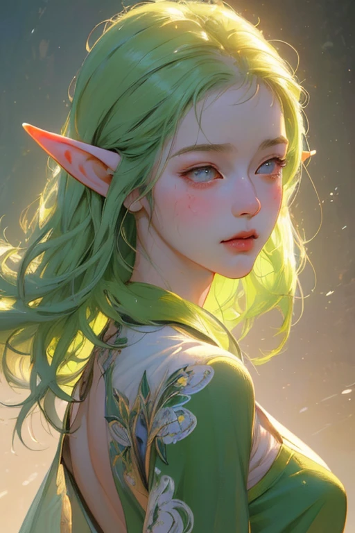(((masterpiece))), Highest quality, Depicting a group of beautiful female elves、Highly detailed gouache style painting portrait, Smooth Shadows, Ultra-realistic textures, 8k, Highest quality, Characteristics of realistic manga, Stylized illustration, Smooth Shadows, Correct Anatomy, chromatic aberration, Neon Highlights, Global Warming Light, Dynamic pose, Expressive