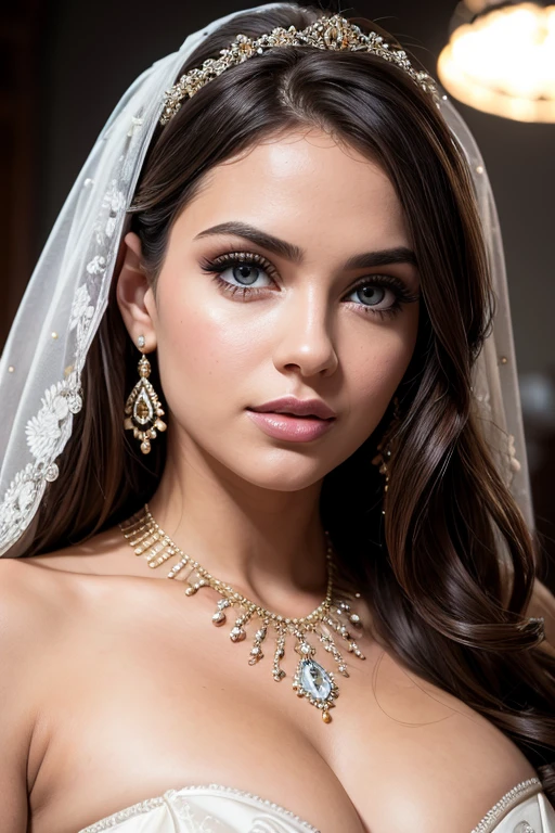 beautiful detailed eyes, beautiful detailed lips, extremely detailed eyes and face, long eyelashes, 1 girl, busty, lush, sensual, elegant, posing, tempting, photorealistic, high quality, bright colors, studio lighting, cinematic lighting, Warm color tone, dramatic lighting, complex parts, ultra detailed, hyperrealistic, masterpiece, dressed in a cheesy wedding dress, 2 men, at a wedding she gets fucked by two guys