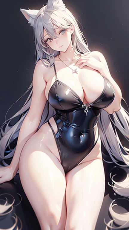 Milk poured into cleavage，Fox Teacher，Long hair，Plump buttocks，Rich in layers，Big and firm breasts，Full, large，Brown-grey thin sexy lingerie，Foam all over，colorful background，A slender necklace hangs on the chest，Big ，sleeveless，Cross your legs，Legs stretched out，floor，