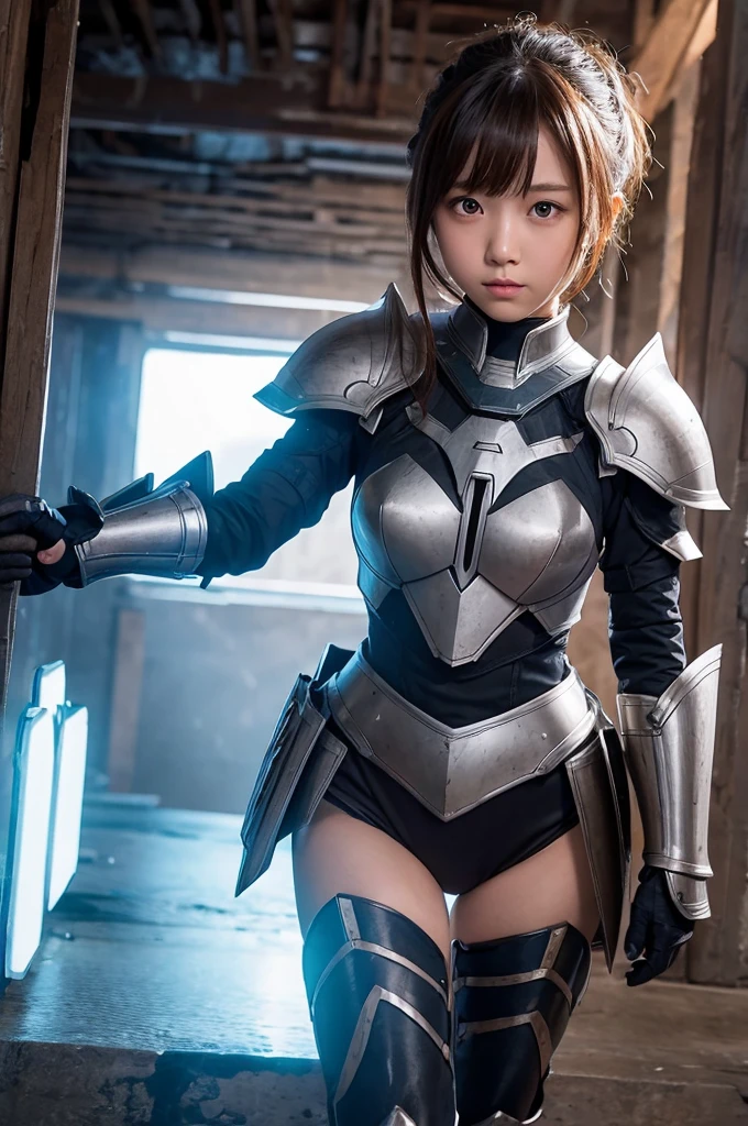 Highest resolution, 4K, Masterpiece: 1.3), A Japanese milf, photo of one lady, Sexy, fine eyes, Slender figure, Realistic teeth, double eyelids, full body, best quality, detailed, equipped with armor, at the fantasy world, background is parallel world, butt, back shot