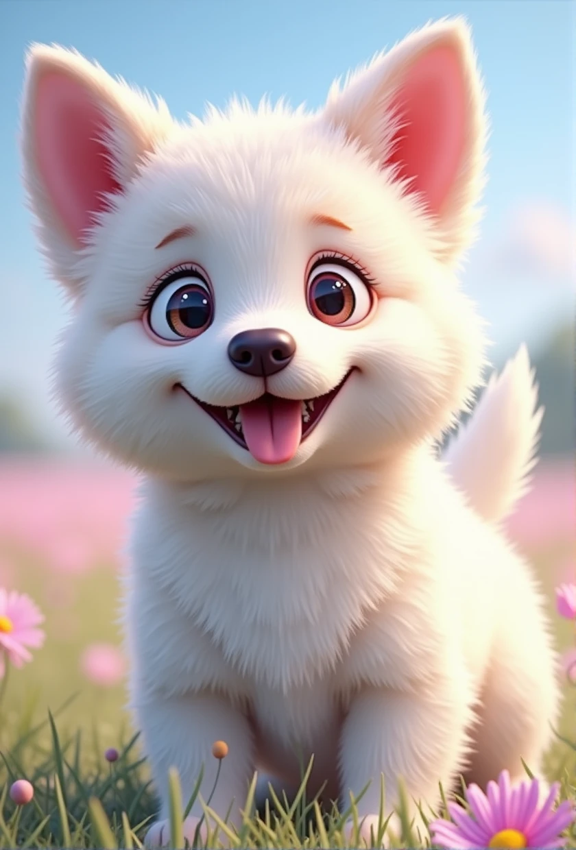 cute fluffy puppy, dog, adorable, furry, playful, 1 dog, detailed eyes, detailed nose, detailed mouth, realistic, photorealistic, 4k, high quality, maximum detail, award-winning, cinematic lighting, vibrant colors, natural environment, outdoor, grass, flowers, sunlight, depth of field