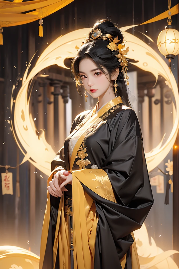 Black Hair, Immortal, Beauty, Royal sister, Stepmother, Gold Yellow Taoist robe, Golden Phoenix Coronet, Hair Bunch, Mature Woman，Sunshine