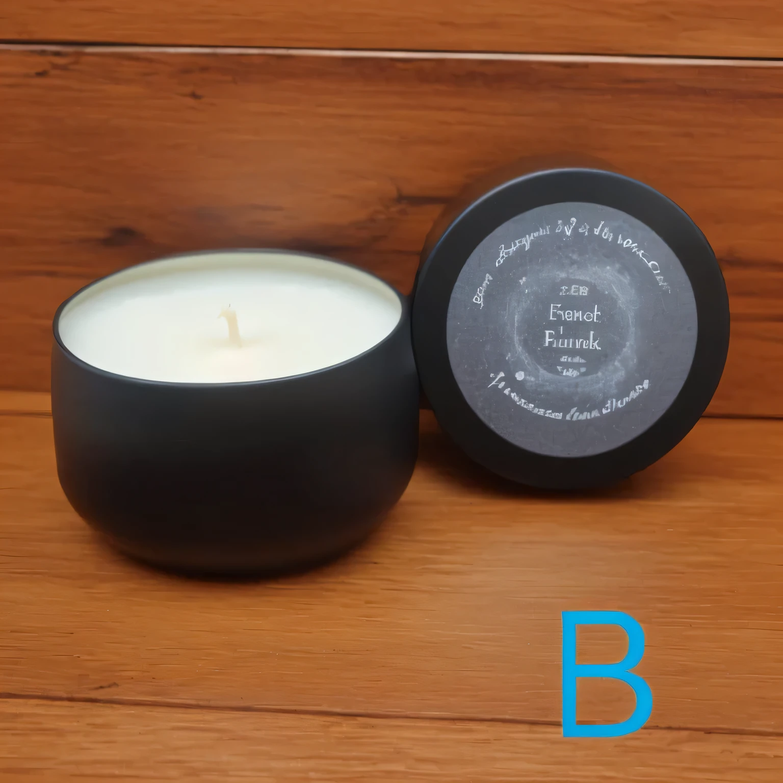 a close up of a Candles in a black container on a wooden surface, waxy Candless, Candles wax, Candless, Candles, Beautiful, smooth and soft light, painfully beautiful, 2 bits.5, Candles volumetric, Made of smooth black mucus, List image, the Candles is on a wooden table, F4.5, f5.6, floating Candless