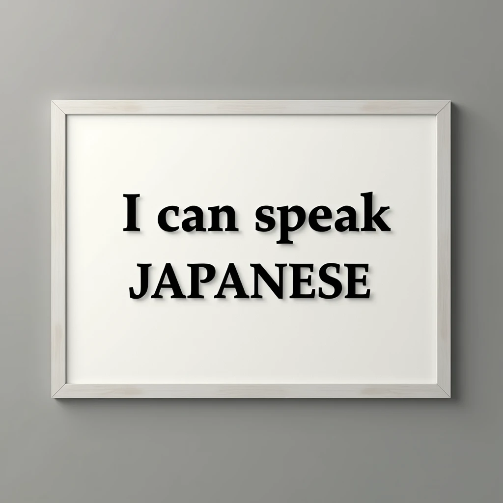 A sign that says "\(I can speak Japanese\)", photorealistic