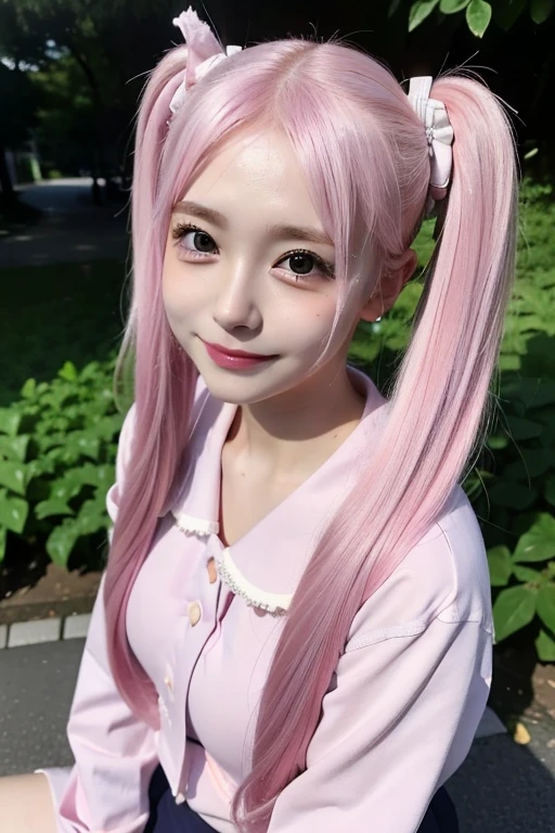 ((Pink Hair))、((Pink Hair))、((Twin tails))、((Highest quality、8k、masterpiece))、((Landmine Girl))((Highest quality、8k、masterpiece))、Sharp focus:1.2、Small fox ears、Cute 17 year old girl with perfect figure、((Japan schoolgirl summer uniform))、Highly detailed face、Pay attention to the details、double eyelid、Beautiful thin nose、Sharp focus:1.2、Beautiful woman:1.4、、Highest quality、masterpiece、Ultra-high resolution、(Realistic:1.4)、Highly detailed and professional lighting、nice smile、((Japan schoolgirl summer uniform))