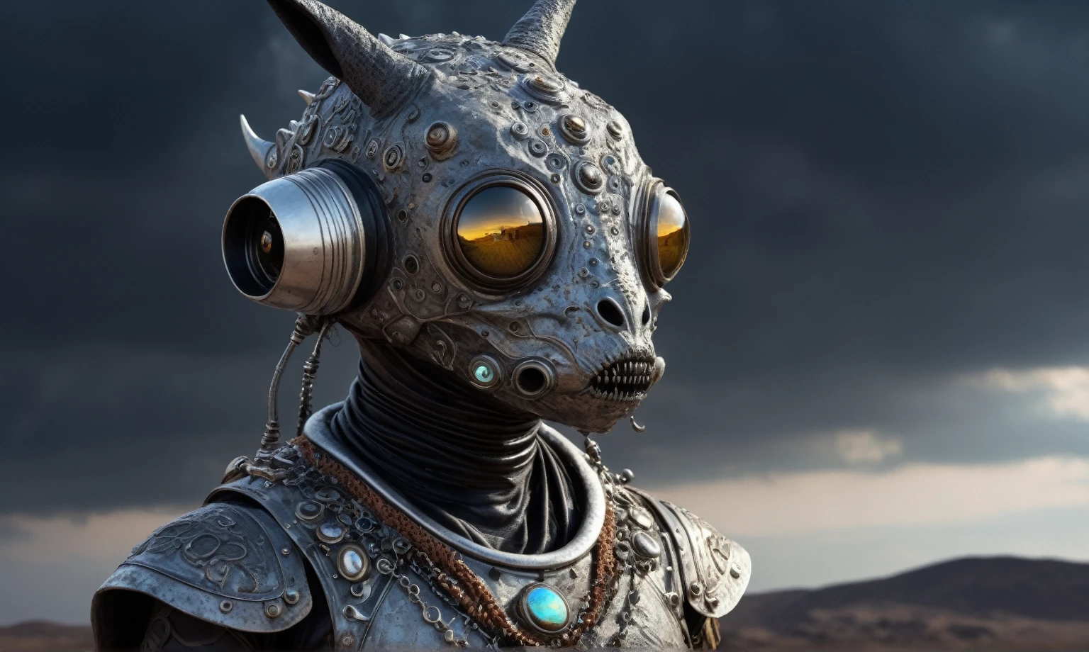 full body length shot,nerd graphite Alien Entity,native africa slave ,azctec Finnish Lapland,Cinematic,soft colors, Technicolor,natural skin textures, hyper realism, hyper detailed,Extremely detailed,High contrast,Masterpiece,Realistic,Ultra Detailed, intricate details,realistic humid leather,extremely intricate details,Epic Realistic, cinematic style, irina yermolova,high contrast,hdr,extremely detailed,day landscape,masterpiece, intricate details, eyes extremely detailed, high detailed eyes,8k resolution,retina, Nikon Z9,Korea,orc,Egypt, Pisces, transition between two art styles,full body length, Double contact, X-ray, Creative, vivid light, fantasy, Abstract, Surrealism, super detailed, high resolution,insanity national folk wear,skin almost translucent, gothic elements,Mestichino,Light particles,chaos,starfish's leather,"(The best lighting, dark, dramatic),(Persian alien donkey half-skull fetus, Hellraiser, Scars, , psy brain,terror.),(fish eyes, A Modern flat toon Crazy Robot USSR , helmet Style, armor Rusty, Ambient in a meteorite crater super detailed